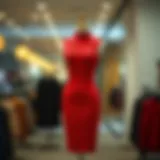 Exquisite Red Knit Dress Elegant red knit dress displayed on a mannequin