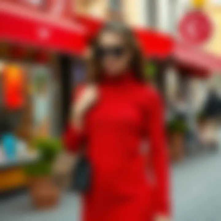 Stylish Combination with Accessories Fashionable pairing of red knit dress with accessories