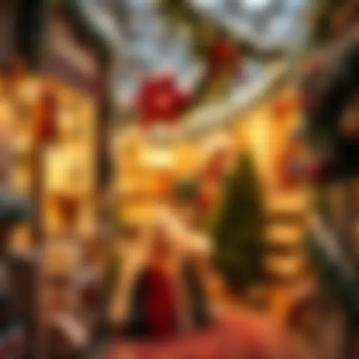 A cozy winter setting with seasonal decor and shopping bags