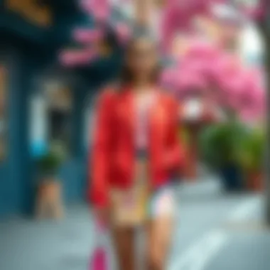 Vibrant Spring Outfit with Short Jacket and Skirt Colorful short jacket and skirt combination perfect for spring