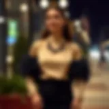 Elegant feather-sleeved blouse styled with accessories