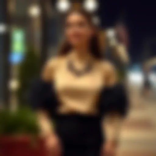 Elegant feather-sleeved blouse styled with accessories