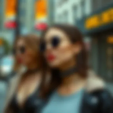 Trendy Chokers in Urban Fashion Fashionable individuals wearing trendy chokers in an urban setting