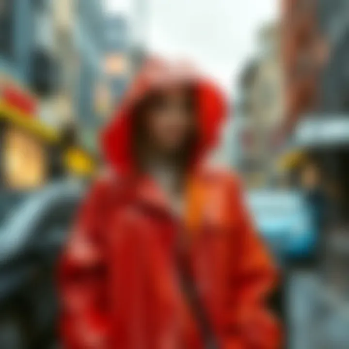 Fashionable raincoat in urban settings