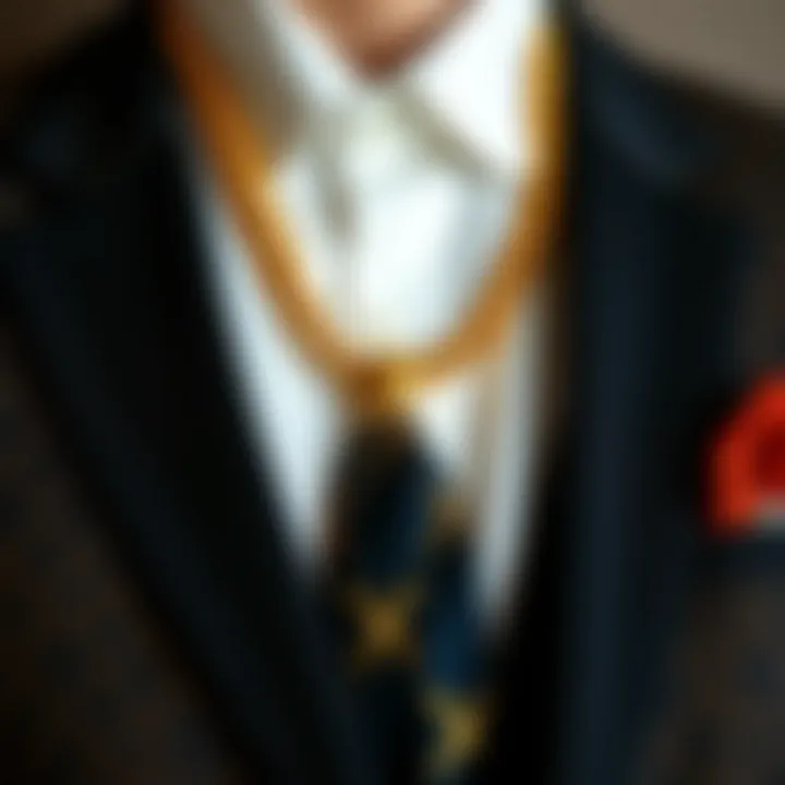 Artistic arrangement of a tie and gold necklace on a textured background