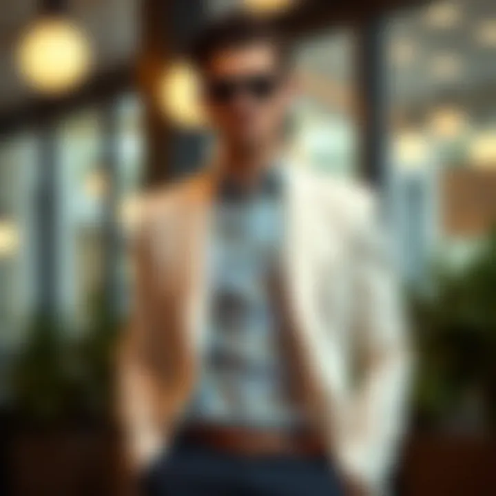 Sophisticated Formal Look Cream blazer combined with a patterned shirt for formal events