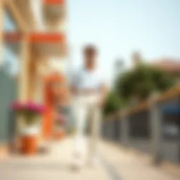 Stylish cream trousers and white shirt combination for a summer day