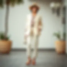 Elegant ensemble featuring cream colored trousers