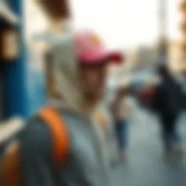 Fashionable krep kap worn in a casual urban setting