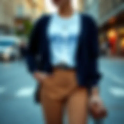 Chic outfit featuring a navy cardigan