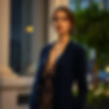 Navy Cardigan for Elegant Evening Wear Elegant evening wear featuring a navy cardigan