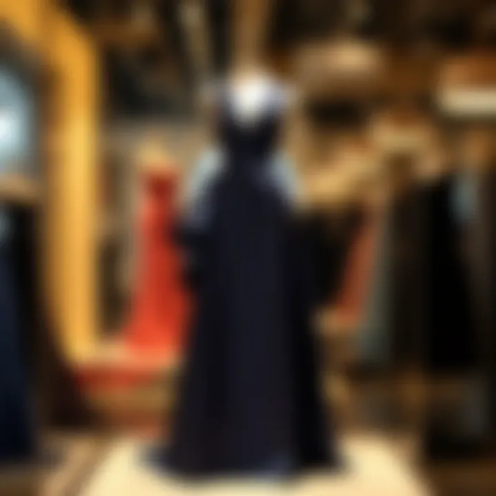 Showcasing the Elegance of Navy Satin Evening Gown Elegant navy satin evening gown on display