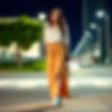 Trendy Casual Long Satin Skirt Outfit Casual long satin skirt paired with a trendy blouse and sneakers