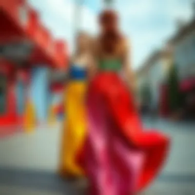 Striking Color Combinations with Long Satin Skirts Vibrant color combinations featuring long satin skirts