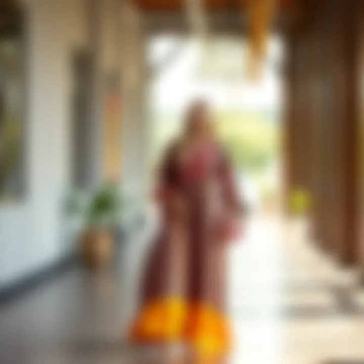 Vibrant Long Tunic Styles Vibrant colored long tunic in a modern setting