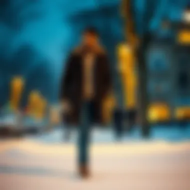 Man in a wool coat walking in a winter setting