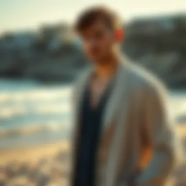 Effortless Beach Style with Cardigans Man wearing a lightweight cardigan by the beach