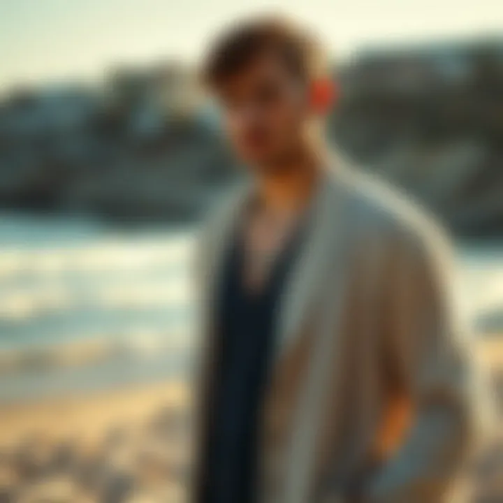 Effortless Beach Style with Cardigans Man wearing a lightweight cardigan by the beach