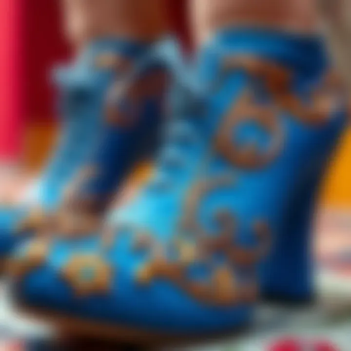 Intricate Design Details of Blue Shoes Close-up of intricate blue shoe design details