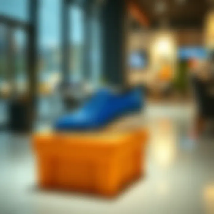 Trendy Blue Shoes in a Modern Setting Trendy blue shoes showcased in a modern setting