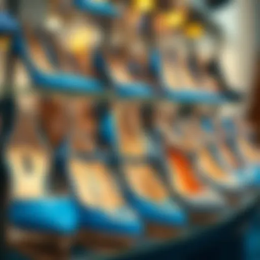 Fashionable Display of Blue Women's Shoes Stylish blue women's shoes on a fashionable display