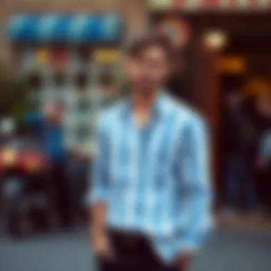 Casual setting showcasing the versatility of a blue and white striped shirt