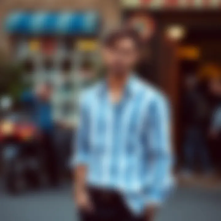 Casual setting showcasing the versatility of a blue and white striped shirt