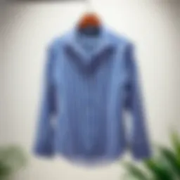 Elegant blue and white striped shirt on a stylish hanger