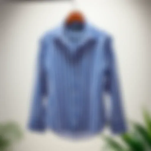Elegant blue and white striped shirt on a stylish hanger