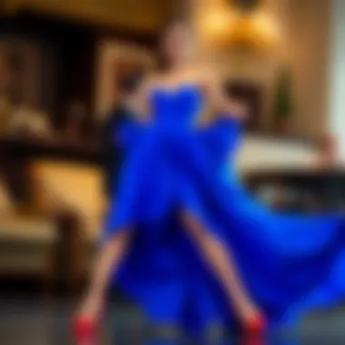 Elegant blue dress paired with stylish red shoes