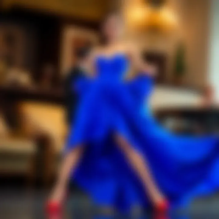 Elegant blue dress paired with stylish red shoes