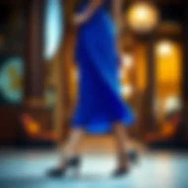 Chic blue dress complemented by classic black heels