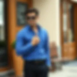 Elegant blue shirt styled with accessories