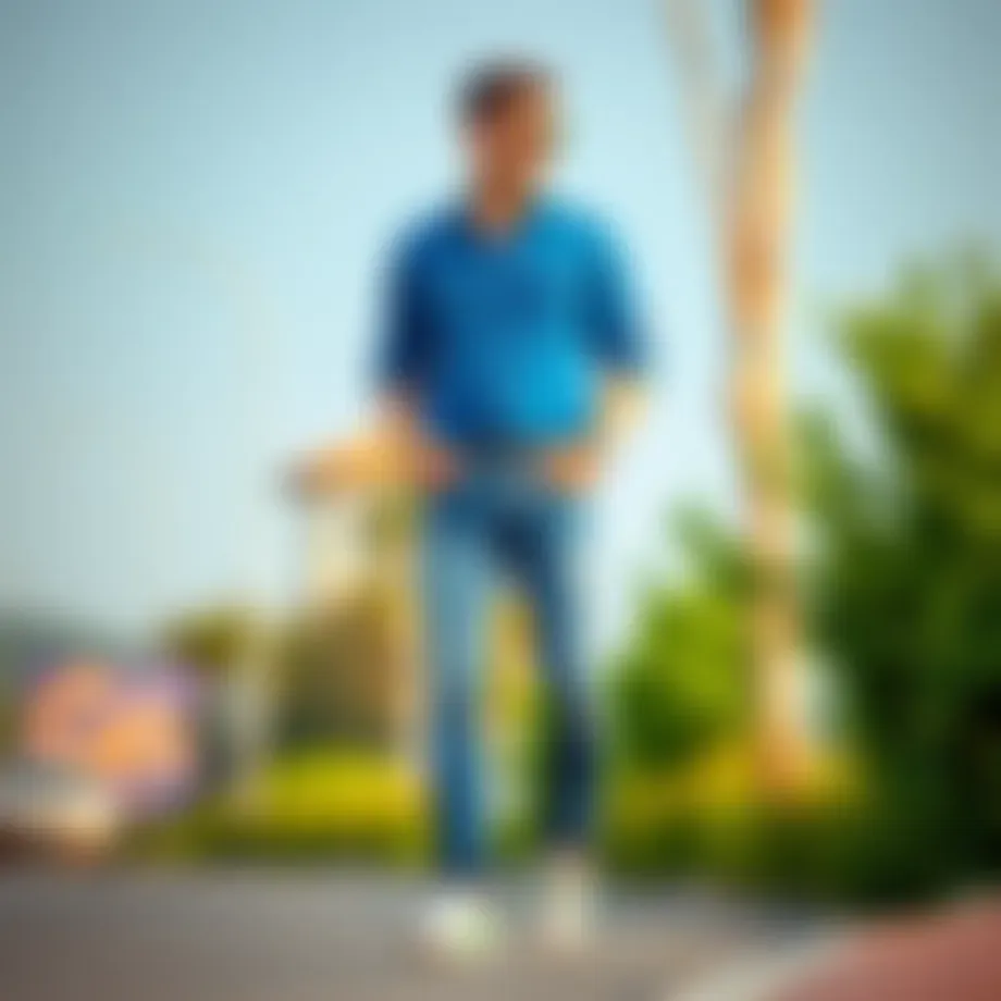 A casual blue shirt paired with jeans and sneakers for a relaxed look