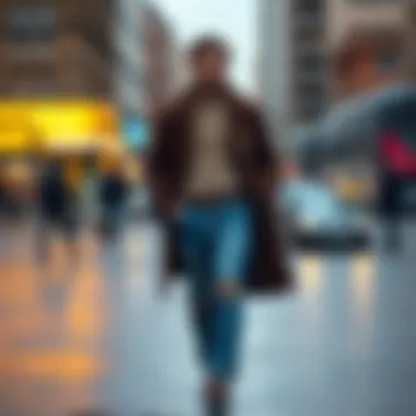 City Walk in Blue Jeans and Fashionable Coat A man confidently walking in the city wearing blue jeans and a fashionable coat