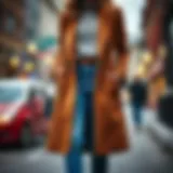 Stylish Pairing of Blue Jeans and Coat Stylish pairing of blue jeans and a tailored coat in a winter setting