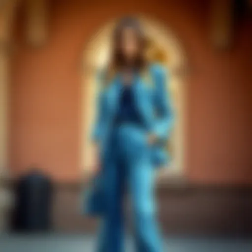 Elegant blue denim trousers styled with a chic blazer.