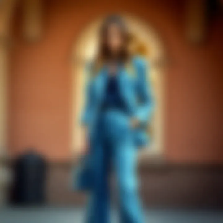 Elegant blue denim trousers styled with a chic blazer.