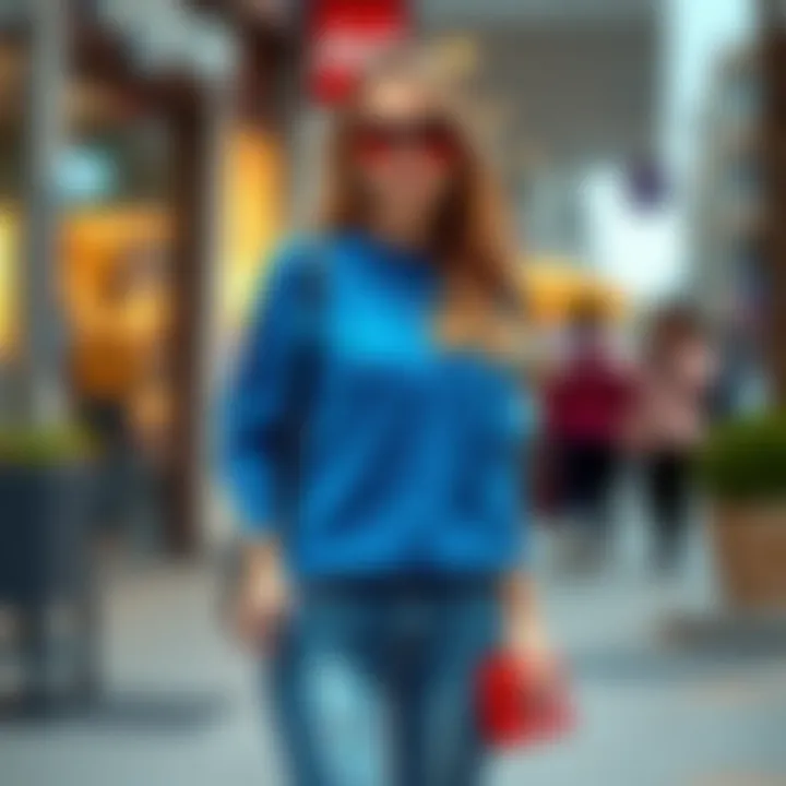 Fashionable blue sweater paired with accessories