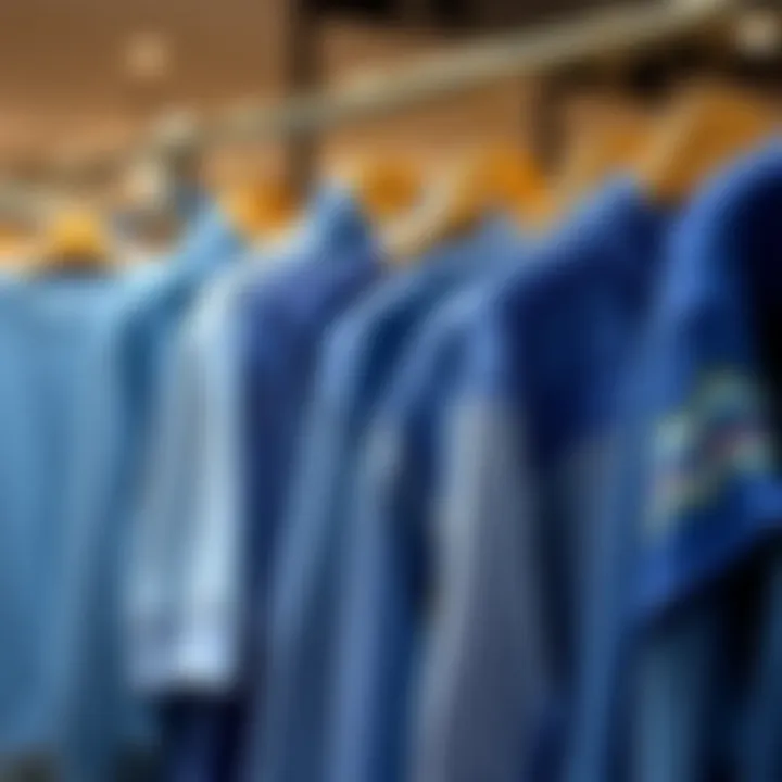 Different shades of blue sweaters displayed