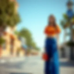 Stylish blue wide-leg trousers paired with a chic top