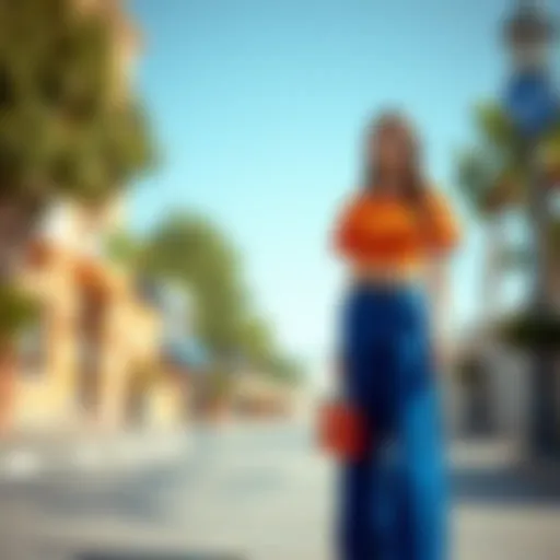 Chic Combination with Blue Trousers Stylish blue wide-leg trousers paired with a chic top