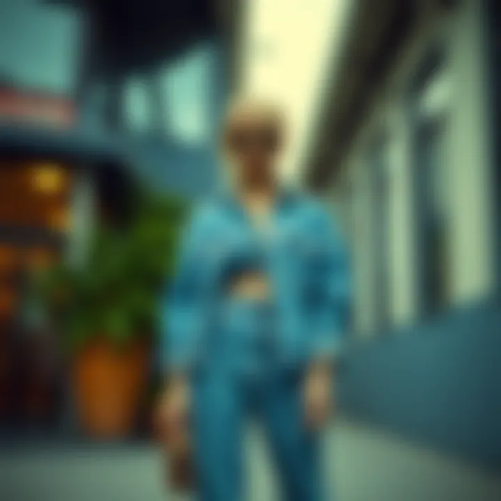 Trendy Blue Denim Ensemble A trendy outfit showcasing various shades of blue denim