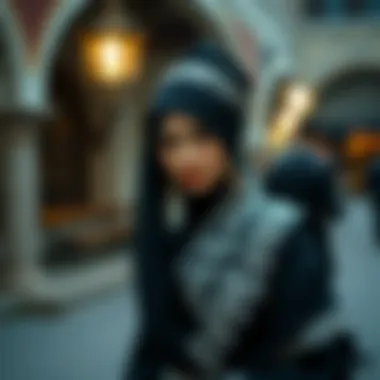 Elegance of Traditional Black Mevlana Ferace A traditional black Mevlana ferace displayed elegantly