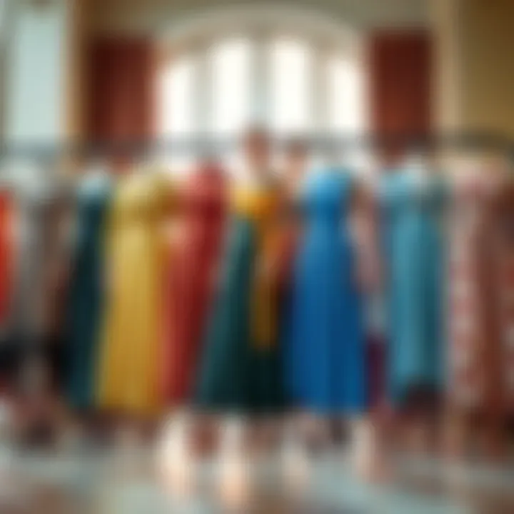 A collection of midi dresses in various colors and fabrics