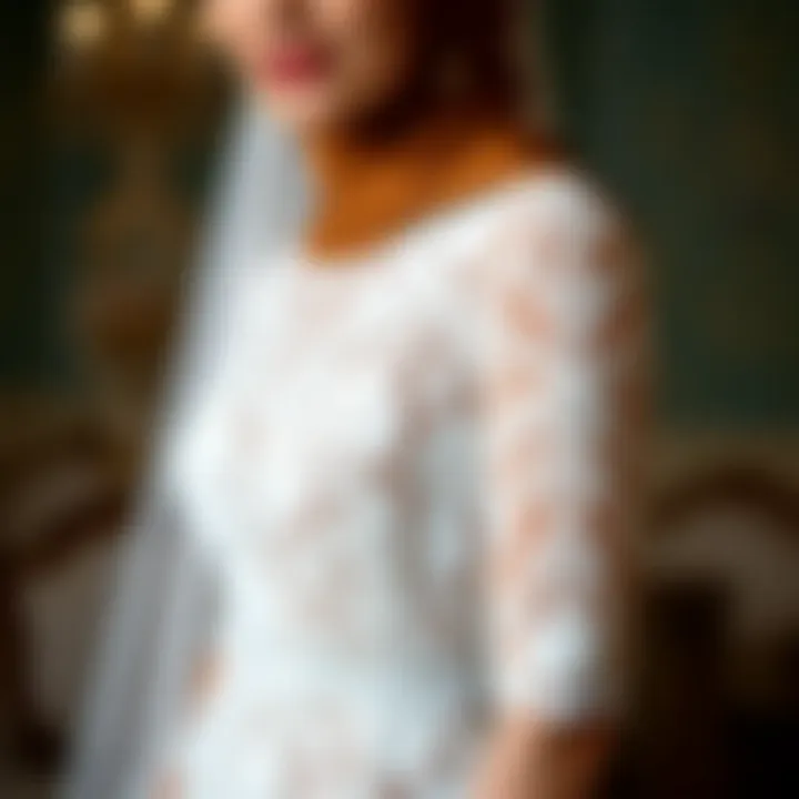 Modern hijab bridal gown with intricate lace detailing