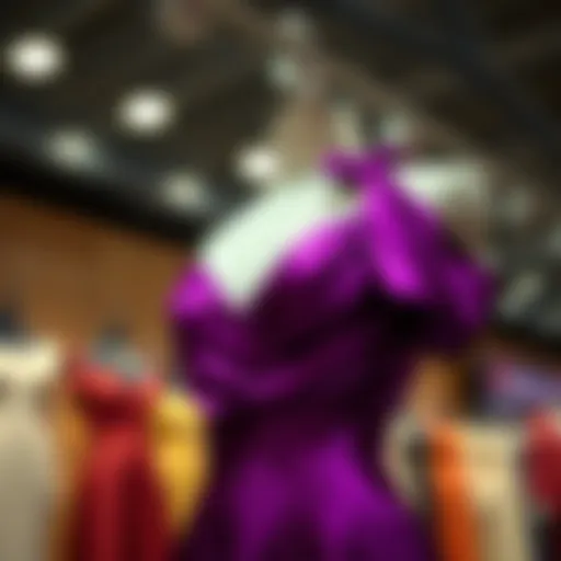 Elegance in Purple Satin Elegant purple satin dress displayed on a mannequin