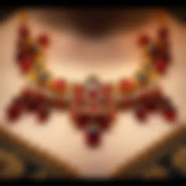 Detailed Craftsmanship of the Pomegranate Flower Necklace Close-up of the craftsmanship in pomegranate flower necklace.