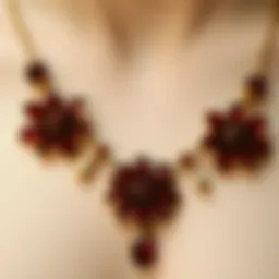 Artistic representation of pomegranate flower necklace design.