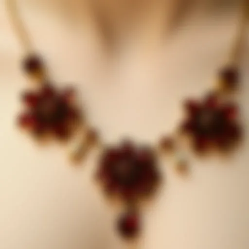 Artistic representation of pomegranate flower necklace design.